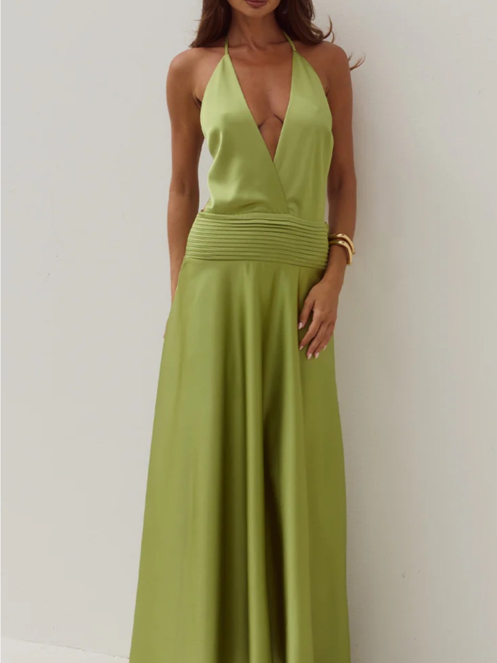 AMADINE DEEP V PLUNGE MAXI DRESS - OLIVE - Picture 5 of 5